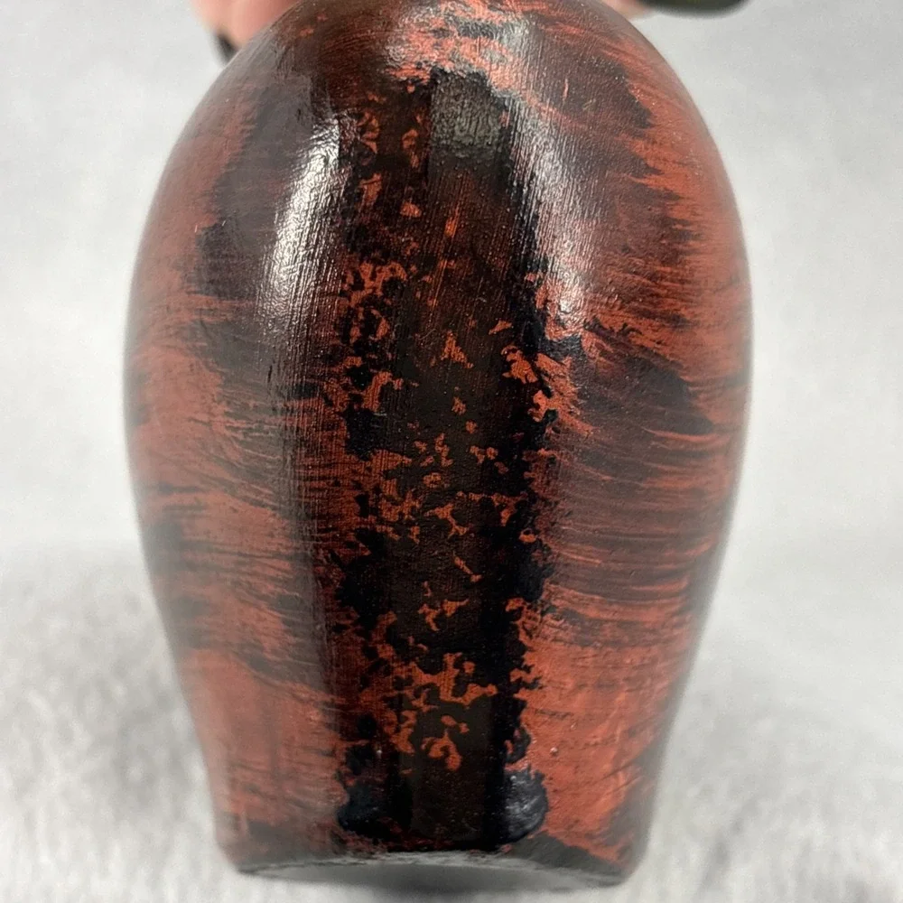 Vintage Chinese Ceramic Bud Vase Hand Crafted Black Red Glossy Paint Splash 7.5